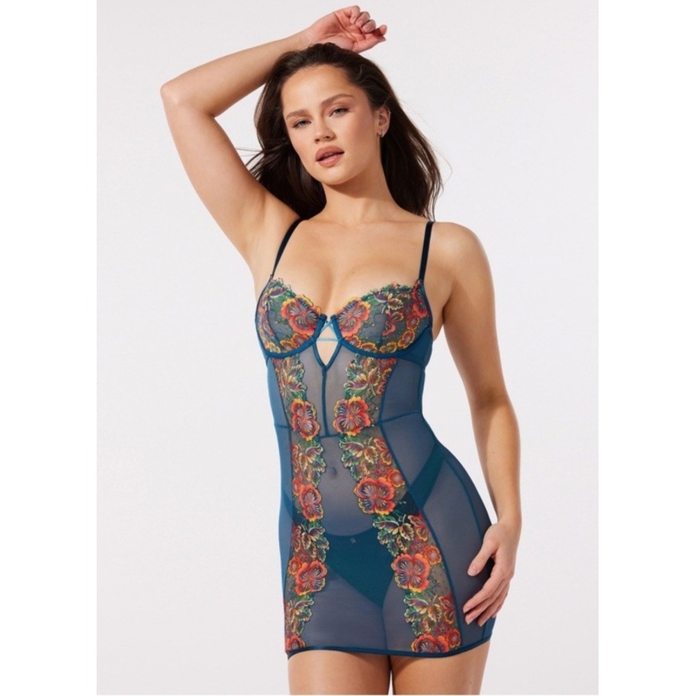 Savage X Fenty Sunchaser Lace Underwire Slip Floral Sheer Size XS Feminine